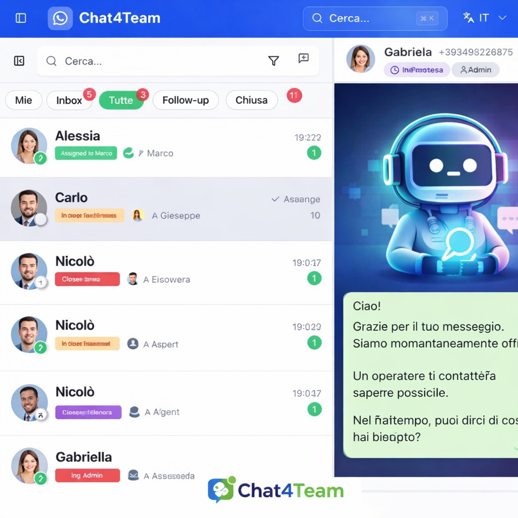Continuità nelle risposte WhatsApp anche quando il team è offline grazie ad assistente AI e gestione condivisa