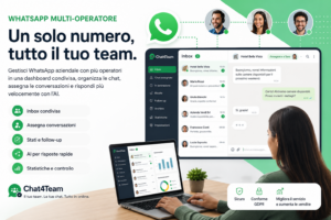 Dashboard Chat4Team per gestire WhatsApp multi-operatore con inbox condivisa, chat assegnate, follow-up e supporto AI