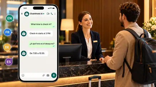 AI multilingua per hotel che risponde agli ospiti stranieri su WhatsApp