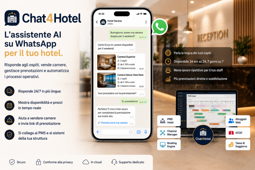 Chat4Hotel assistente WhatsApp per hotel collegato a PMS e prenotazioni