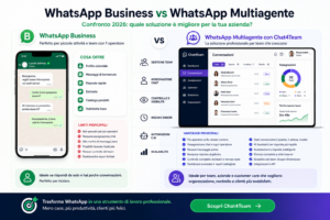 Confronto tra WhatsApp Business e piattaforma WhatsApp multiagente per aziende con piu operatori e gestione condivisa delle conversazioni.