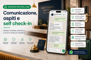 Immagine rappresentativa di WhatsApp per hotel e B&B con gestione ospiti, assistenza, self check-in, raccolta documenti e comunicazioni automatiche tramite Chat4Hotel.Immagine rappresentativa di WhatsApp per hotel e B&B con gestione ospiti, assistenza, self check-in, raccolta documenti e comunicazioni automatiche tramite Chat4Hotel.