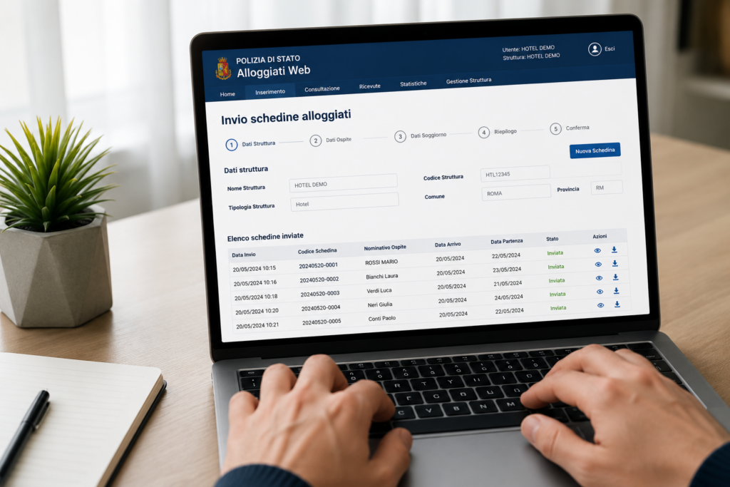 Gestione automatica di Alloggiati Web per hotel e B&B con raccolta dati ospiti e invio schedine online.