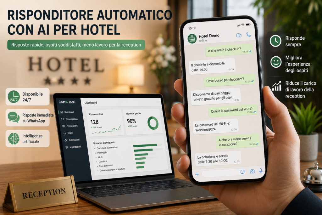 Risponditore automatico WhatsApp per hotel che risponde agli ospiti e automatizza il lavoro della reception