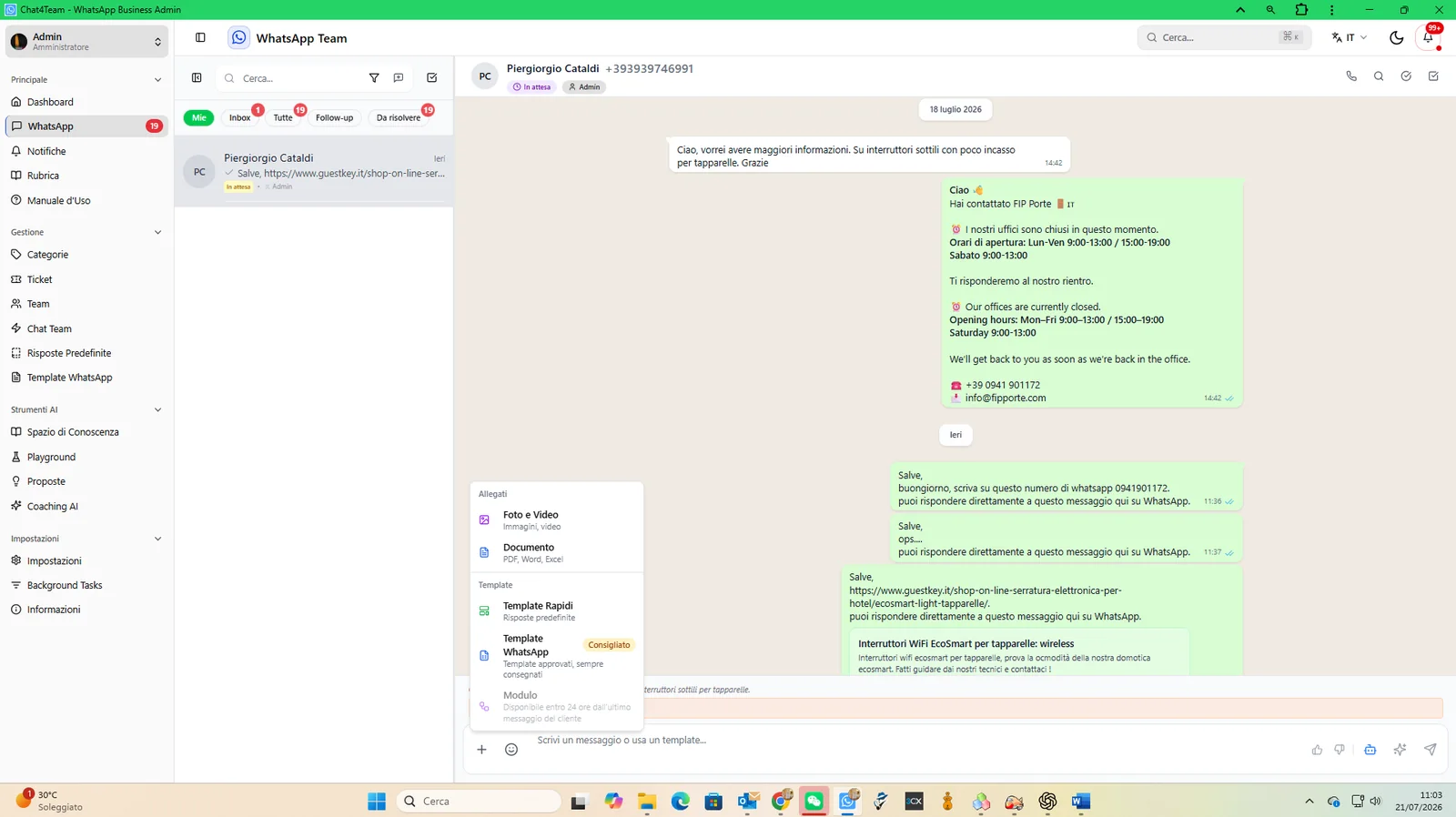 Inviare link, documenti e posizioni